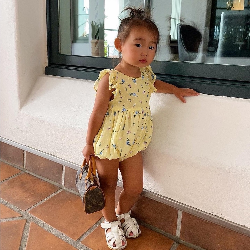 SUN PEONY COCONUT Yellow Floral Romper